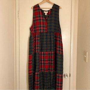 Bechamel patchwork plaid holiday sleeveless button down maxi dress